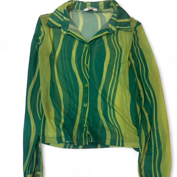 NA-KD Green striped button-up top - Picture 1 of 1